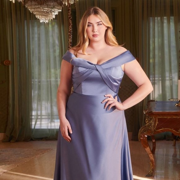 NEW OFF THE SHOULDER SLEEVELESS SHEATH SOLID SATIN DRESS WITH ZIP BACK CD325C